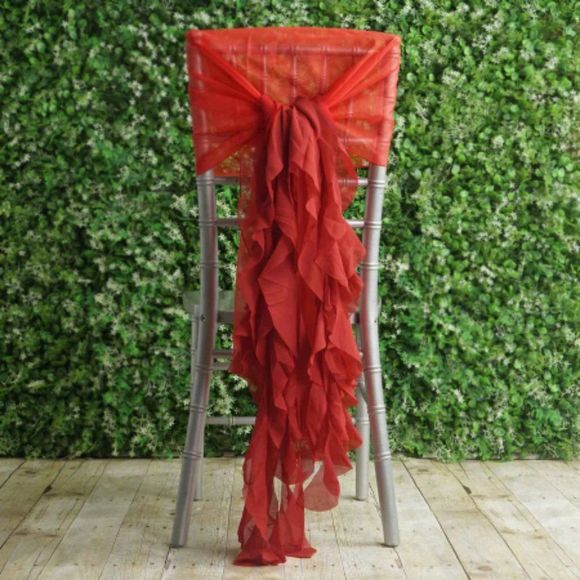 1 Set Red Chiffon Hoods With Ruffles Willow 250 Chair Sashes - Picture 2 of 3